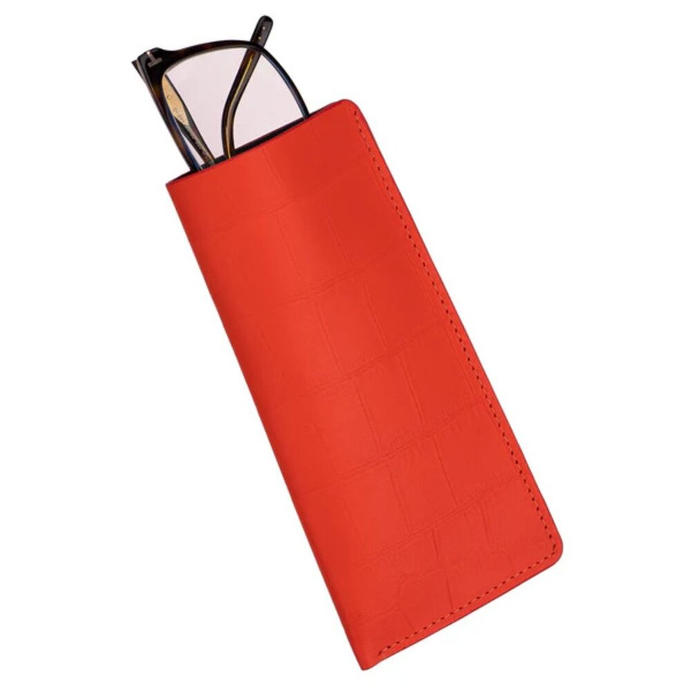 Red Luxury Calfskin Glasses Case – Alligator‑Style Texture
